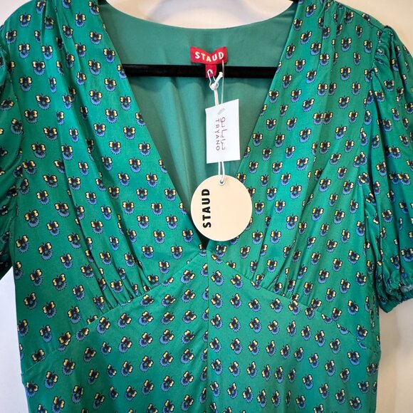 NWT STAUD Green Print Mini Dress - Size 14, Green Blue - Picture 9 of 14